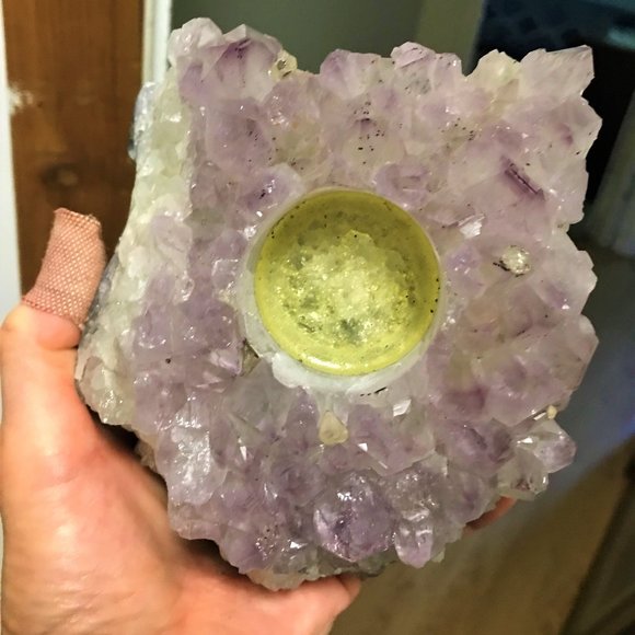 Large Raw Amethyst Cluster Tealight Candle Holder - Picture 5 of 6